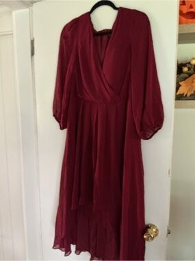 Ever Pretty Wine Long Sleeve Wrap Midi Dress